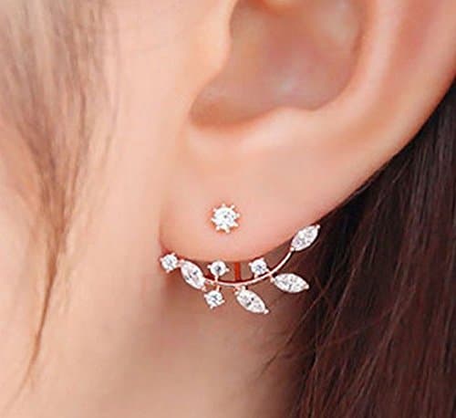 Jewelry 925 Plated Stud Dangle Earings Eardrop Skeleton Big Leaf