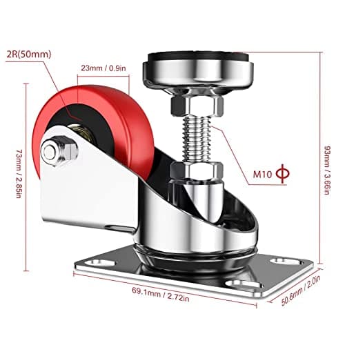 2" Leveling Plate Caster Wheels with Adjustable Anti-Vibration Leveling Foot Pad Heavy Duty Swivel casters for Workbench, Machine Equipment, Furniture Red Set of 4 Total Capacity 1100 Lbs