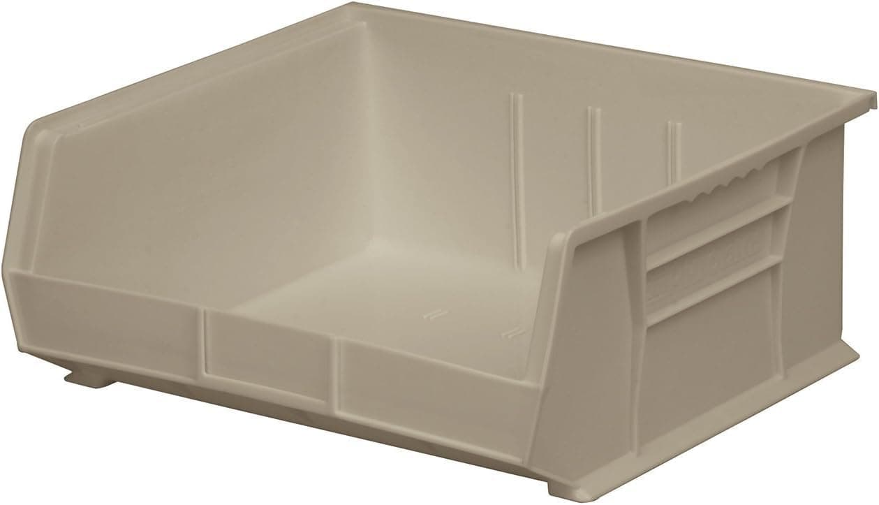 Akro-Mils 30235 AkroBins Plastic Storage Bins, Space-Saving Stackable Bins for Garage, Pantry, Craft Organization, 27.94 cm x 27.94 cm x 12.7 cm, Stone, 6-Pack