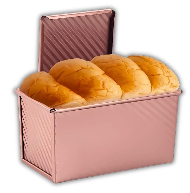Pullman Loaf Pan with Lid, 1 lb Dough Capacity Non-Stick Bread Pan for Baking Bread, Carbon Steel Corrugated Bread Toast Box Mold with Cover for Baking Bread, Gold