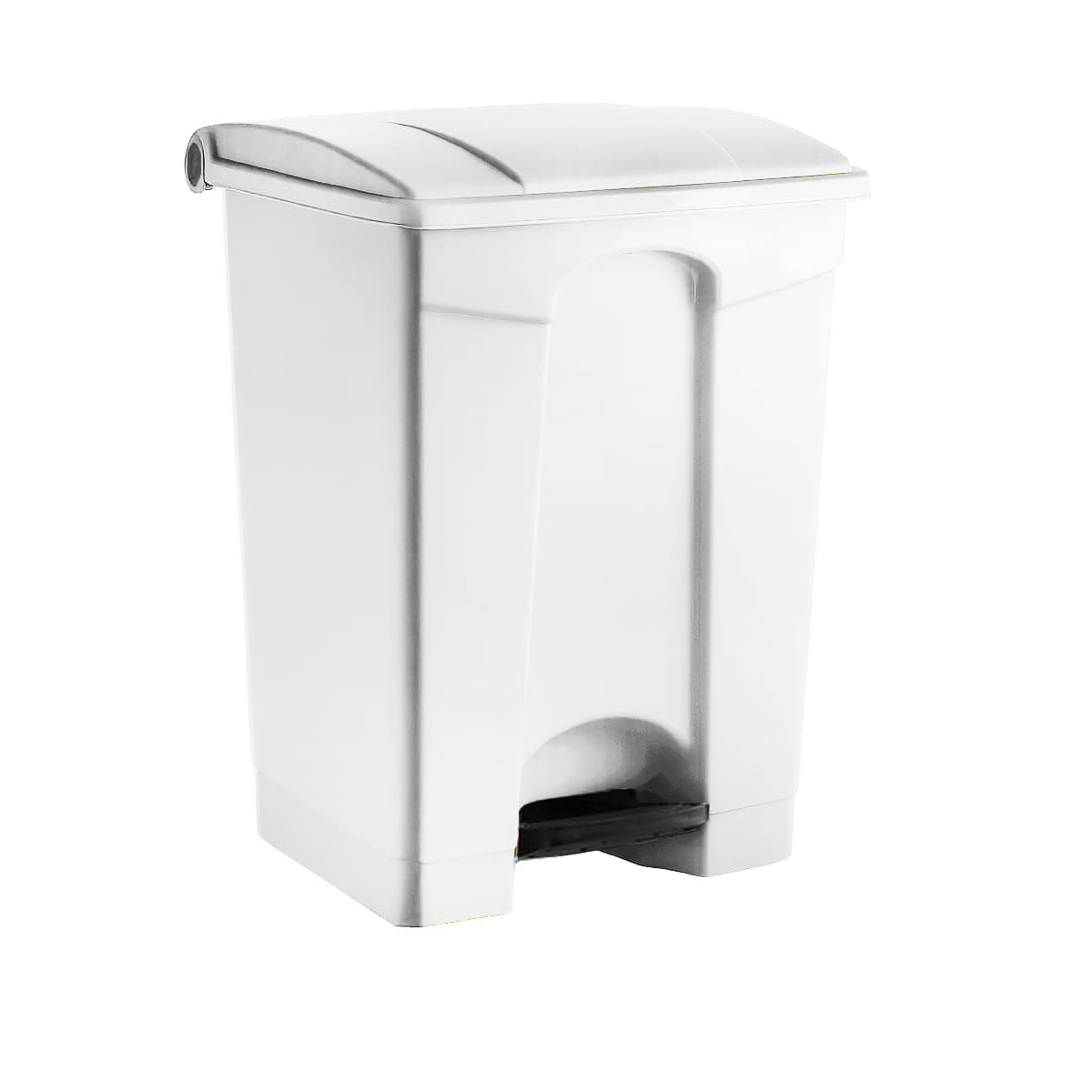 Plastic Garbage Bin with Foot Pedal, Hands-Free Garbage Can, White, 18 Gallon Rectangular Step-On Commercial Trash Can for Restaurant/Office/Kitchen
