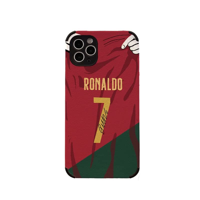 Ronaldo Jersey Phone Case Creative Soccer Case for iPhone 13 Pro Thin Soft Imitation Leather Shockproof