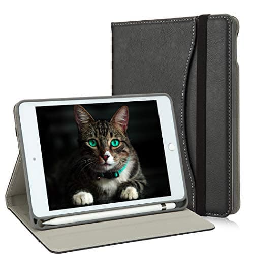 New iPad Mini Case 5th Generation with Pencil Holder - Mini iPad 4 Leather Stand Folio - Wallet Pocket - Handle Strap - Soft TPU Back Cover Auto Sleep/Wake for 7.9 Inch iPad Mini 4 / 5 (Black)
