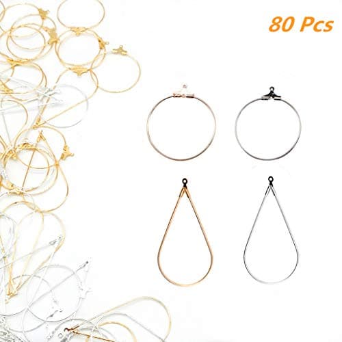 80 Pcs Teardrop and Round Beading Hoop Earring Finding with Loop Jewelry Finding for Earring Jewelry Making Earring DIY Craft(Gold/Silver) (80)