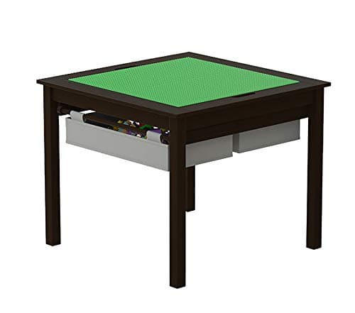 UTEX 2 in 1 Kids Construction Play Table with Storage Drawers and Built in Plate (Espresso with Grey Drwaer)