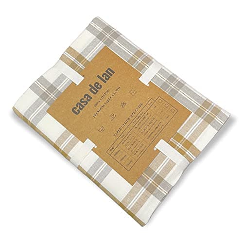 Rectangle Table Cloth - Table Cover - Cotton Mitered Stitched - Checks Table Covers for Kitchen Dining, Wedding, Decorations, & Parties - 60x104 in - Khaki Window