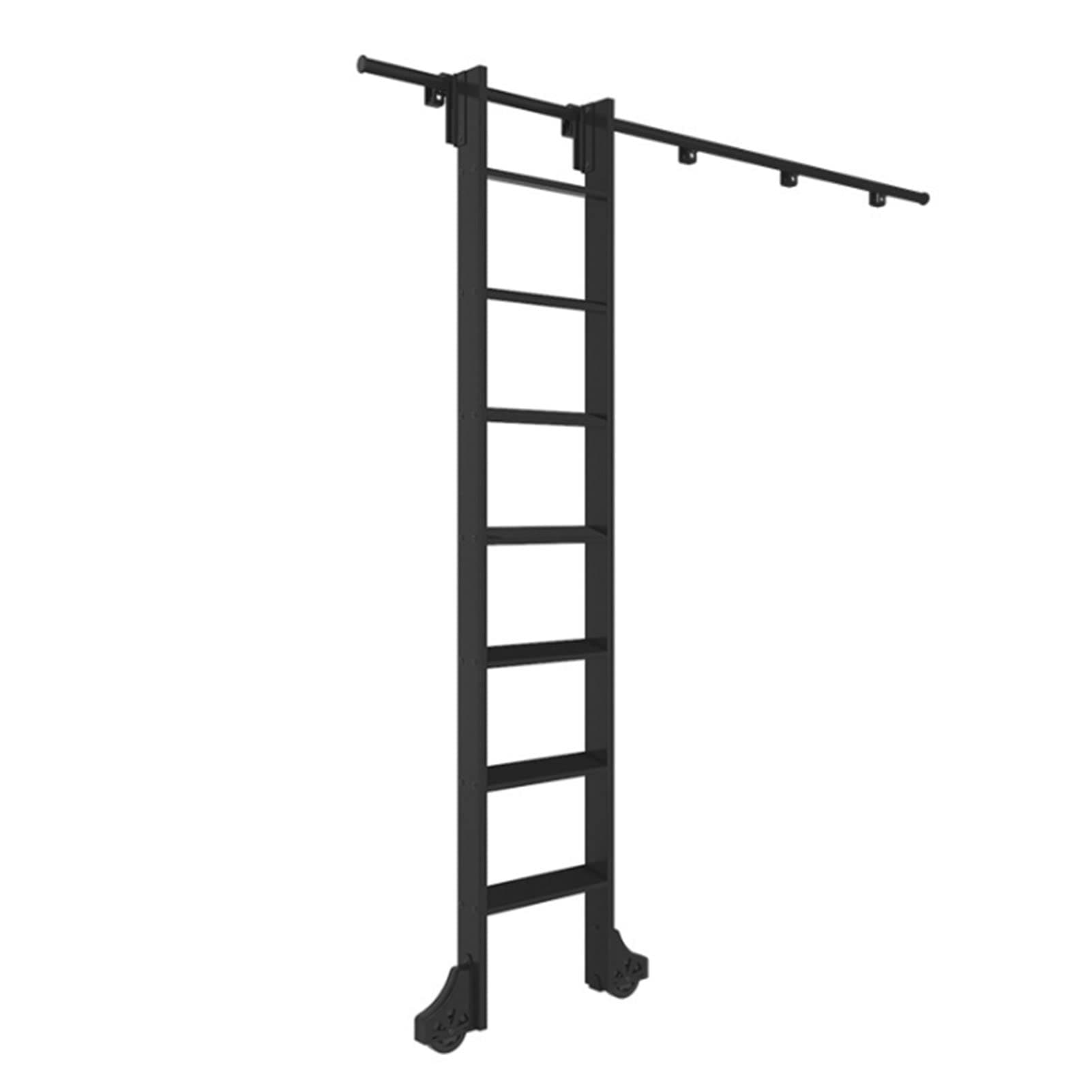 Rolling Library Ladder Hardware Kit, Sliding Full Set Track with Floor Roller Wheels (No Ladder), Black Steel Round Tube Mobile Tracks, 10ft/300cm kit