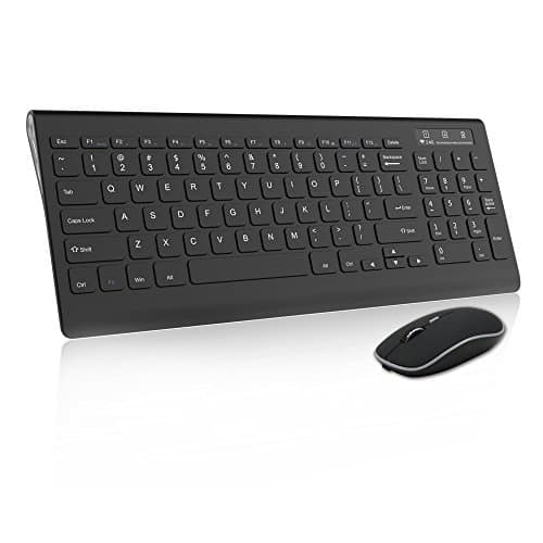 Wireless Keyboard, Jelly Comb 2.4 G Ultra Thin Full Size Rechargeable Portable Wireless Keyboard and Mouse Combo, Stable Connection for Windows, Laptop, PC