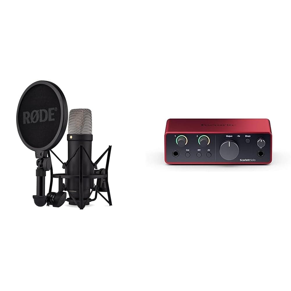 RØDE NT1 5th Generation Large-Diaphragm Studio Condenser Microphone with XLR and USB Outputs & Focusrite Scarlett Solo 4th Gen USB Audio Interface