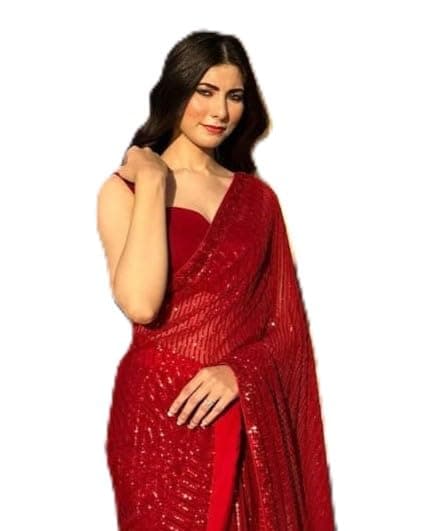 VAIRAGEE Women's Trendy Lastest Soft Georgette Striped Pattern Embroidery Work Sequence saree with unstitched blouse piece (6121)