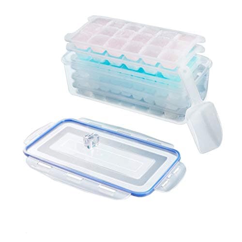 Ice Cube Trays with Lid Airtight Rectangular Food Storage Box Container Ice Scoop 3 in 1 Easy Release Clean BPA Free 2 Trays 36 Trapezoid Ice Cubes for Whiskey Chilled Drinks Cocktails DIY Cookies