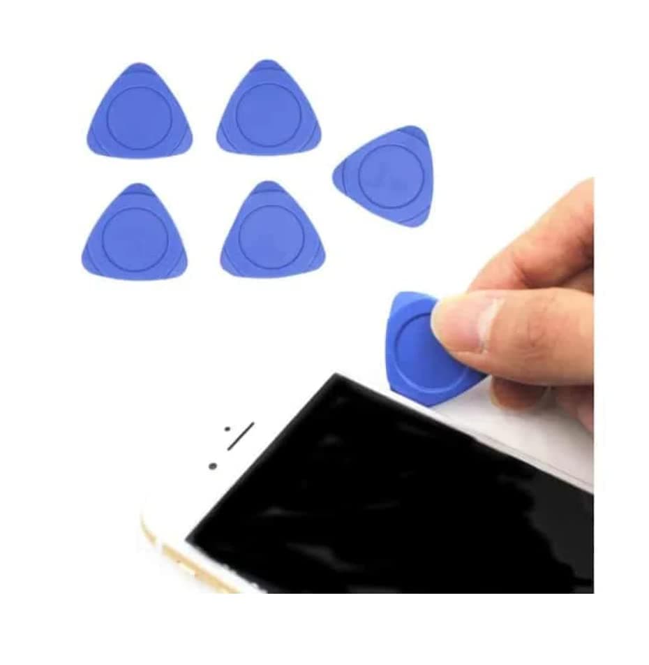 Plastic Pry Opening Tool Set - Universal Triangle Kit with Blue Guitar Picks for Disassembling iPhone, Mobile Phones, Laptops, Tablets, and LCD Screens - (12-Piece Set)