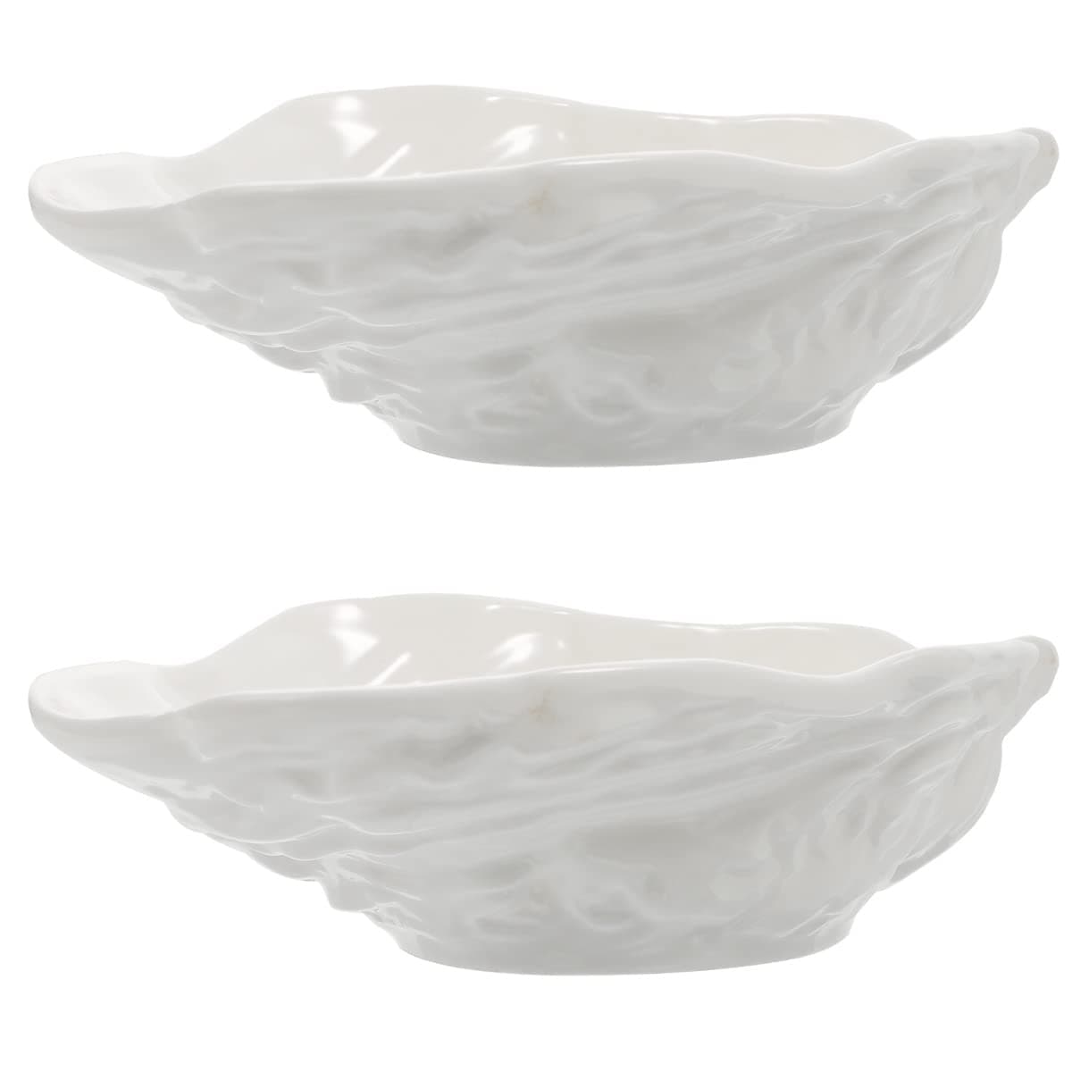 Hemoton 2 pcs Ceramic Sauce Plate Oyster Shells Shape Condiment Tray Ceramic Exquisite Oyster Plates Decorative Soy Plate Ceramic Tasting Dishes ( 19cm/8inch )