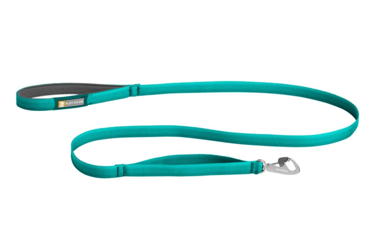 RUFFWEAR Front Range Leash, Lightweight 1.5m (5ft) Strong Lead with Padded Handle & Secure Swivelling Crux Clip, Compact Low-Profile Tubelok Webbing Restraint Aurora Teal (One Size, For All Breeds)