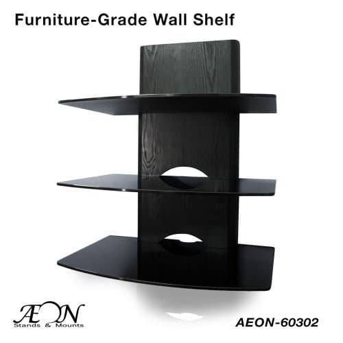 Component Shelf Mount with wood grain and three large glass shelves AEON-60302