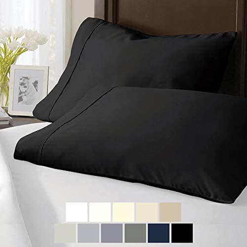 300 Thread Count 100% Cotton Pillow Cases Standard Size Set of 2 (Black)