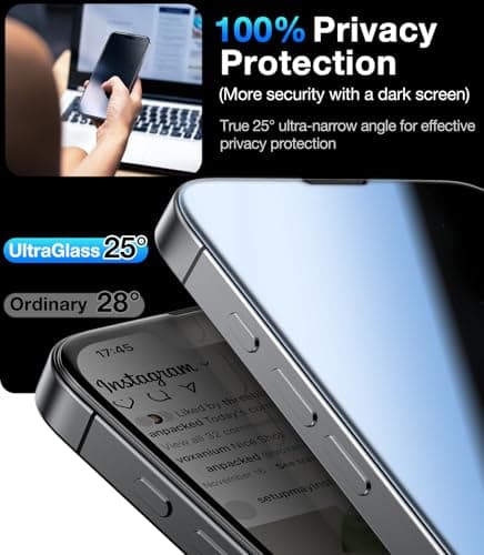 UltraGlass Top 9H+ Glass for iPhone 16e Privacy Screen Protector [No.1 Military Grade Shatterproof & Longest Durable] iPhone 16e Screen Protector Tempered Glass Anti Spy, 2 Pack