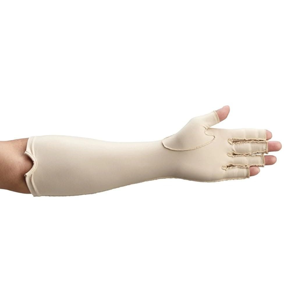 Rolyan Forearm Length Left Compression Glove, Open Finger Compression Sleeve to Control Edema and Swelling, Water Retention, and Vericose Veins, Covers Fingers to Forearm on Left Arm, Small