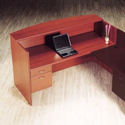 Hyperwork Reception Desk Suite Pedestal: Right, Finish: Windsor Cherry, Pull: Chrome