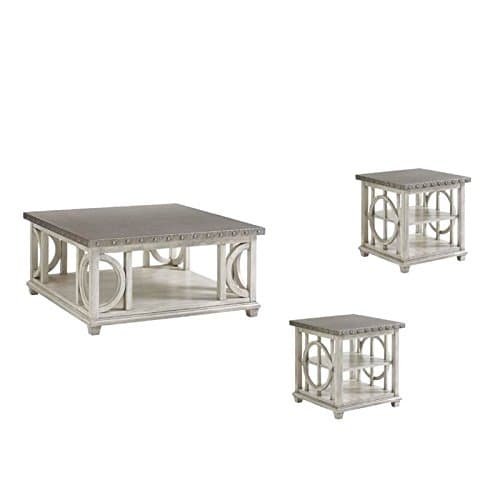 3 Piece Coffee Table Set with Square Coffee Table and (Set of 2) End Table in Oyster
