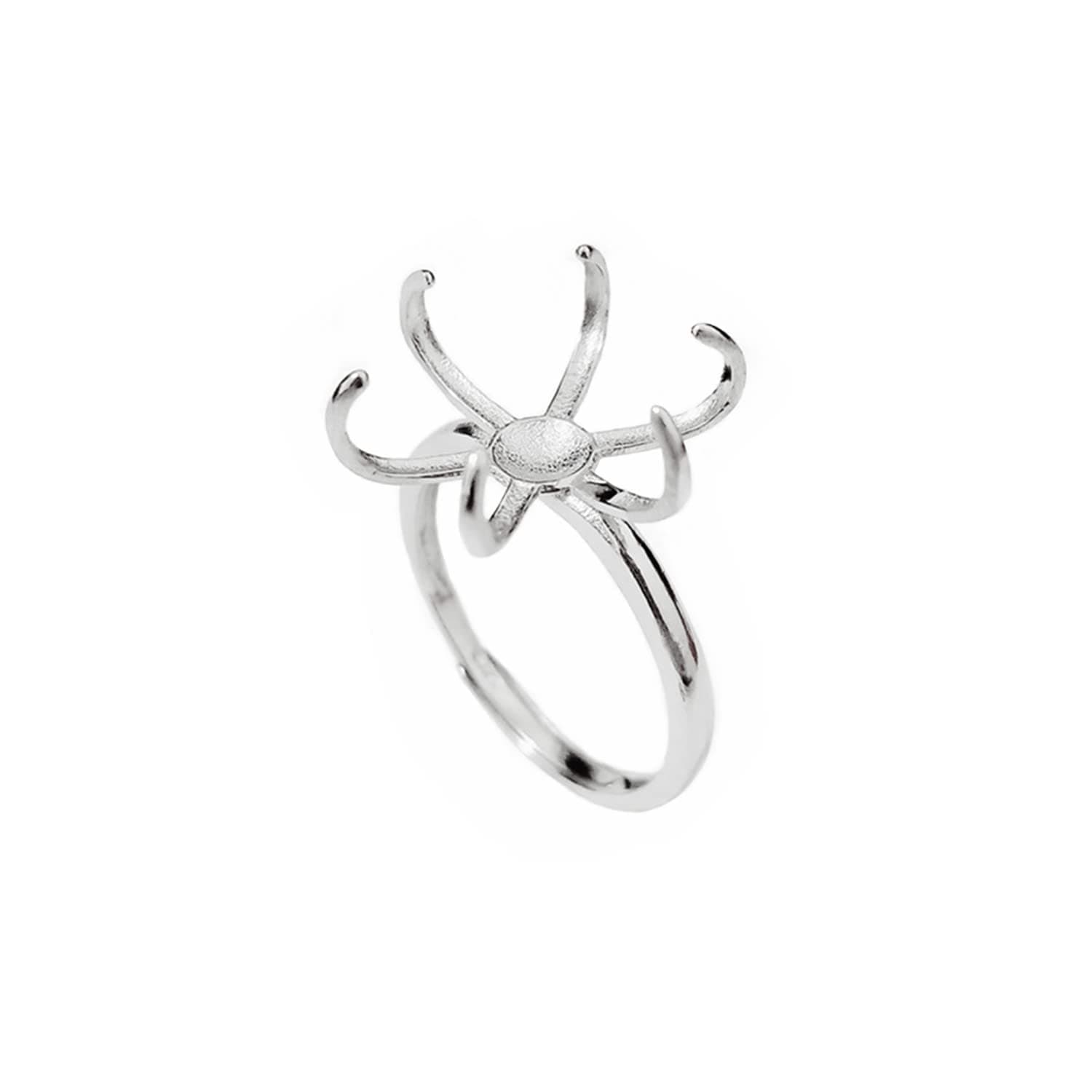 Ring Blank (16x16mm Round Blank) Adjustable Ring Blank Long-Lasting White Gold Plated 925 Silver Ring Base R940B