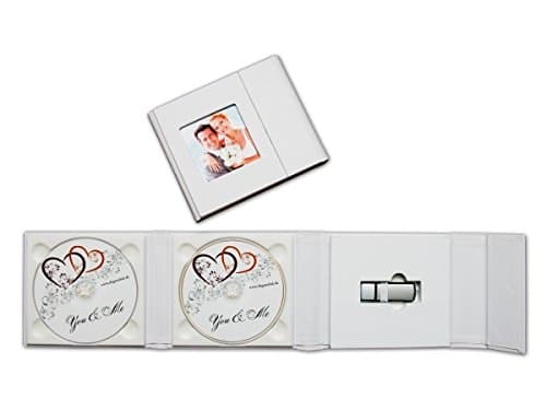 Wedding USB/DVD Leather Case for 2 Disc and 1 USB. White
