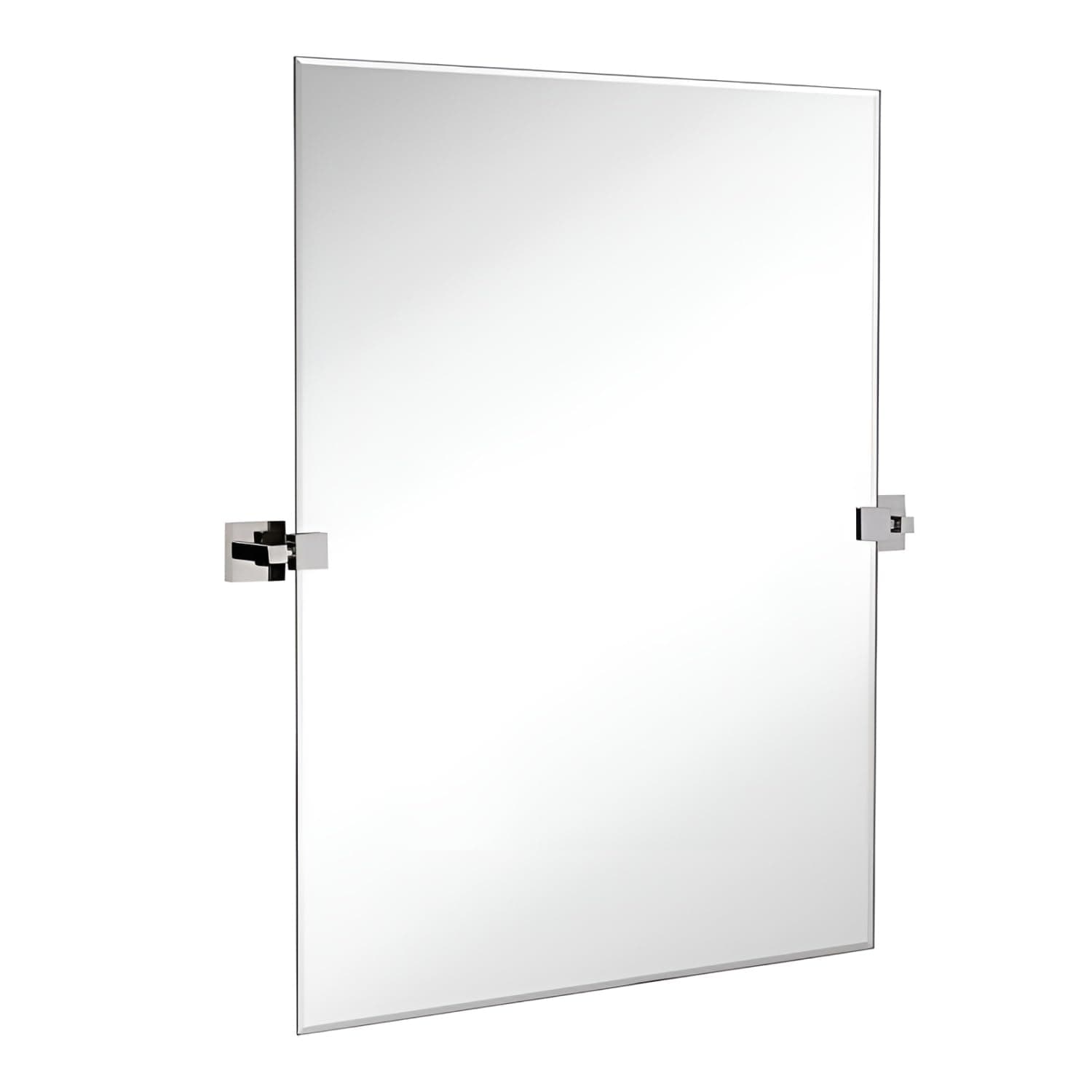 Hamilton Hills Large Squared Modern Pivot Mirror with Polished Chrome Wall Anchors | Silver Backed Adjustable Moving & Tilting Wall Mirror 30" x 40" Silver