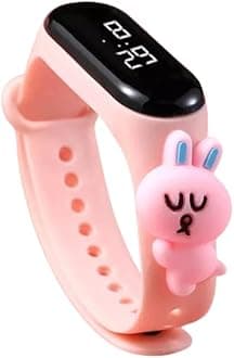 ZOVUTA Digital Dial Waterproof Stylish & Fashionable Wrist Smart Watch LED Band for Kids, Colorful Cartoon for Boys & Girls (Removable Silicon Strap) (Baby Pink Rabbit)