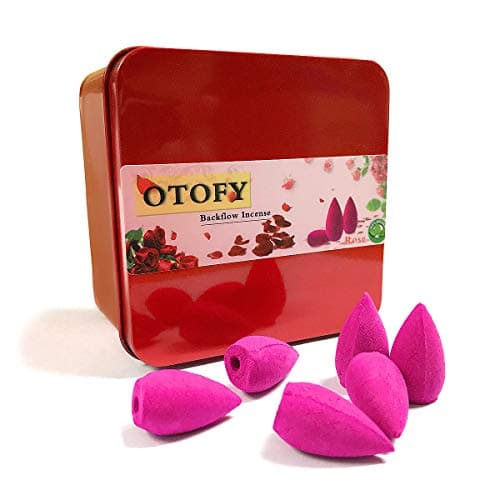 OTOFY 80 PCS 1 Box Waterfall Backflow Incense Cones Rose Natural Fountain Incense Cone, Backflow Cones for Backflow Incense Burner Holder (Rose Incense)