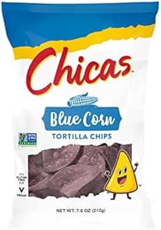 Chicas Tortilla Chips, Blue Corn Tortilla Chips, Lightly Seasoned with Sea Salt, Gluten Free, Vegan & Non-GMO, For Dips, Spreads & More, 7.5-Ounce Bag (Pack of 8)