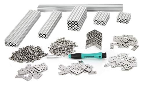 MakerBeam Regular Starter Kit Clear Anodized Including Beams (10x10mm in Diameter), Brackets, Nuts and Bolts