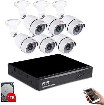 Tonton 8CH Full HD 1080P Expandable Security Camera System, 5-in-1 Surveillance DVR with 1TB Hard Drive and (6) 2.0MP Waterproof Outdoor Indoor Bullet Camera, Free APP Remote Viewing and Email Alert