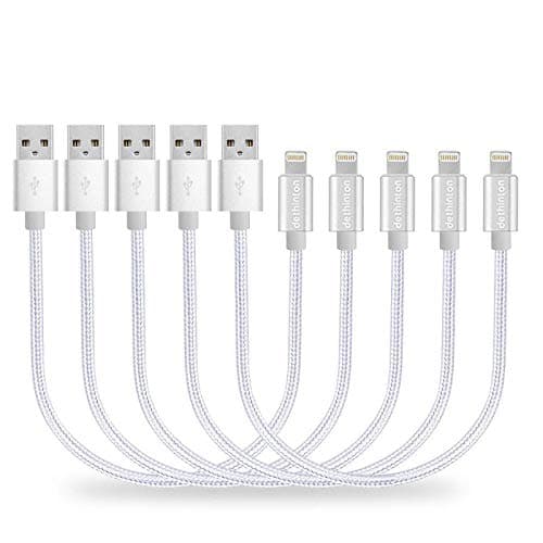 Short charging Cable [5 Pack ] dethinton 25CM Nylon Braided USB Cable Sturdy Charging Cord -Silver