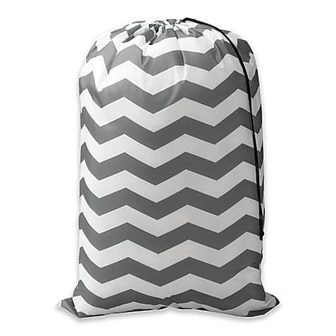 Laundry Bag with Drawstring Closure and Fun Style Design by Chevron Novelty, Grey/White