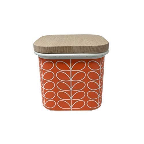 Linear Leaf STEM Orange White Enamel Wood Storage JAR
