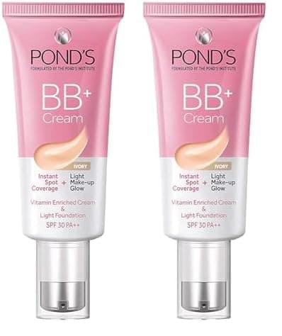 POND'S BB+ Cream, Instant Spot Coverage + Light Make-up Glow, Ivory 30g (Pack of 2)