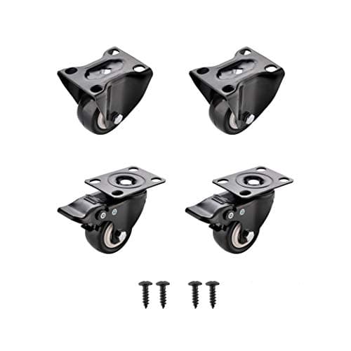 SungMi 4 Pack 2" Heavy Duty Caster Wheels Polyurethane PU Top Plate Caster 440lb Total Capacity for Set of 4 Black (2 Fixed & 2 Swivel with Brakes) Screws Included SM-AMS-220010