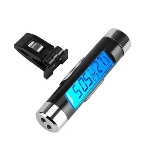 Temperature Clock Clip-on Thermometer Auto Dashboard Digital Clock Vehicle Temperature Gauge With Backlight and LCD Display for Truck Car (Blue Backlight)