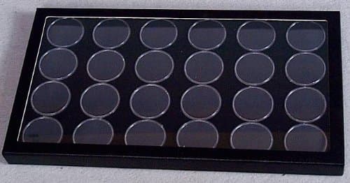 Riker Ryker Specimen Mount Chipboard Display Case with Twenty Four 1.75 inch Lucite Cups in Black Foam - Case of 12