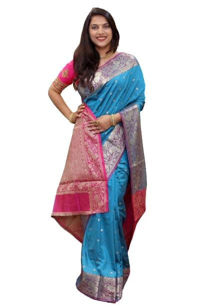 Expert E-commerce Services Womens New Soft Silk Handloom Pure Jari Contrast Border and Pallu Saree with Brocade Bouse