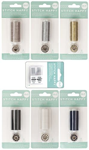 We R Memory Keepers Stitch Happy Needles and Threads - White, Black, Navy, Metallic Silver, Metallic Gold and Gray Baker's Twine