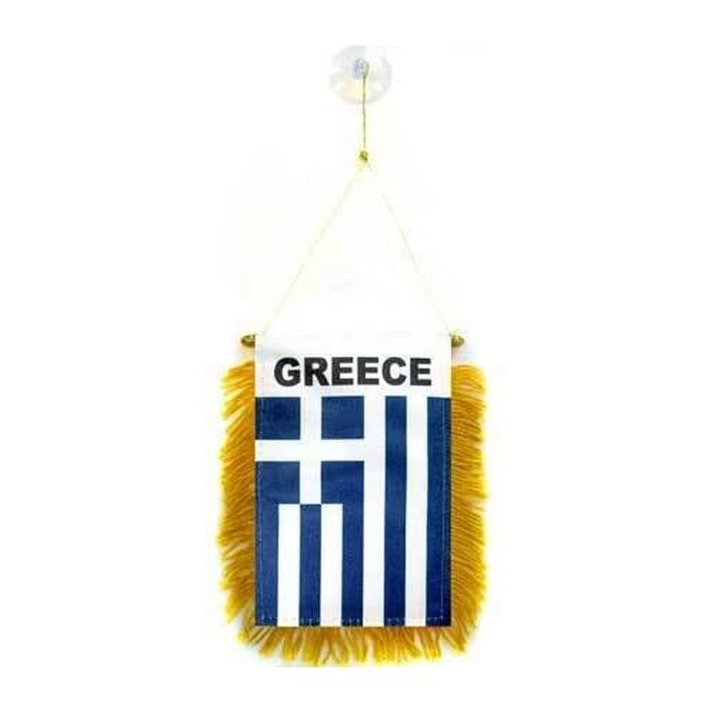 AZ FLAG - Greece Mini Banner - 6'' x 4'' - 100% Polyester Greek Small Pennant for Car - Double-sided Flag with Suction Cup Hanger