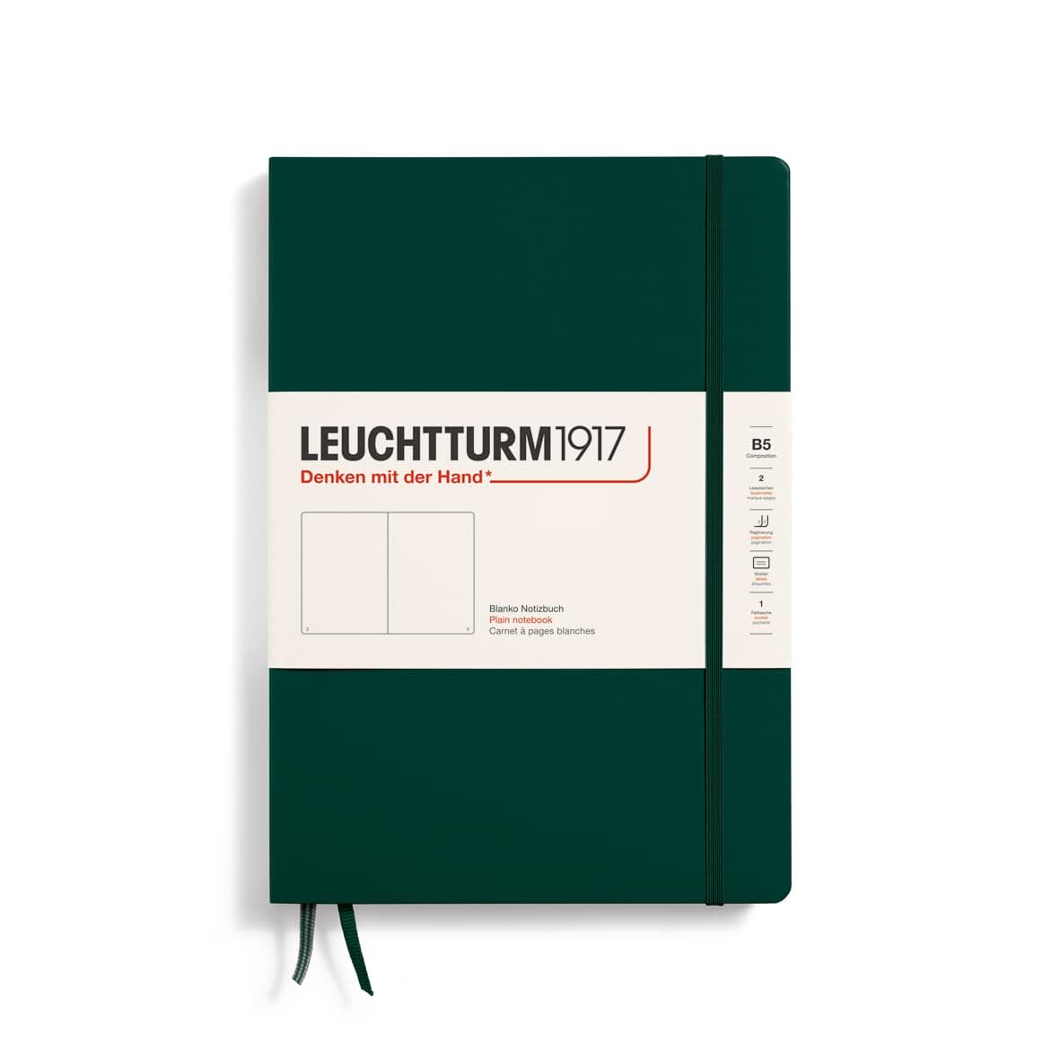 LEUCHTTURM1917 - Notebook Hardcover Composition B5-219 Numbered Pages for Writing and Journaling (Forest Green, Plain)