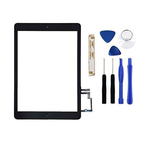 Dannemann Replacement Touch Screen Display Glass Digitizer For iPad 5 air Black includes Home Button + Camera Holder + PreInstalled Adhesive