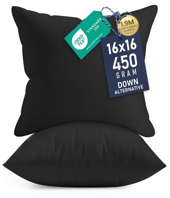 Utopia Bedding Throw Pillows Insert (Pack of 2, Black) - 16 x 16 Inches Bed and Couch Pillows - Indoor Decorative Pillows