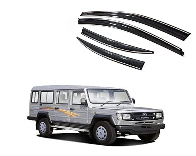 Auto Royal Compatible Chromeline Silverline Door Visor Wind Deflector for Force Cruiser Toofan Set of 4 Pieces