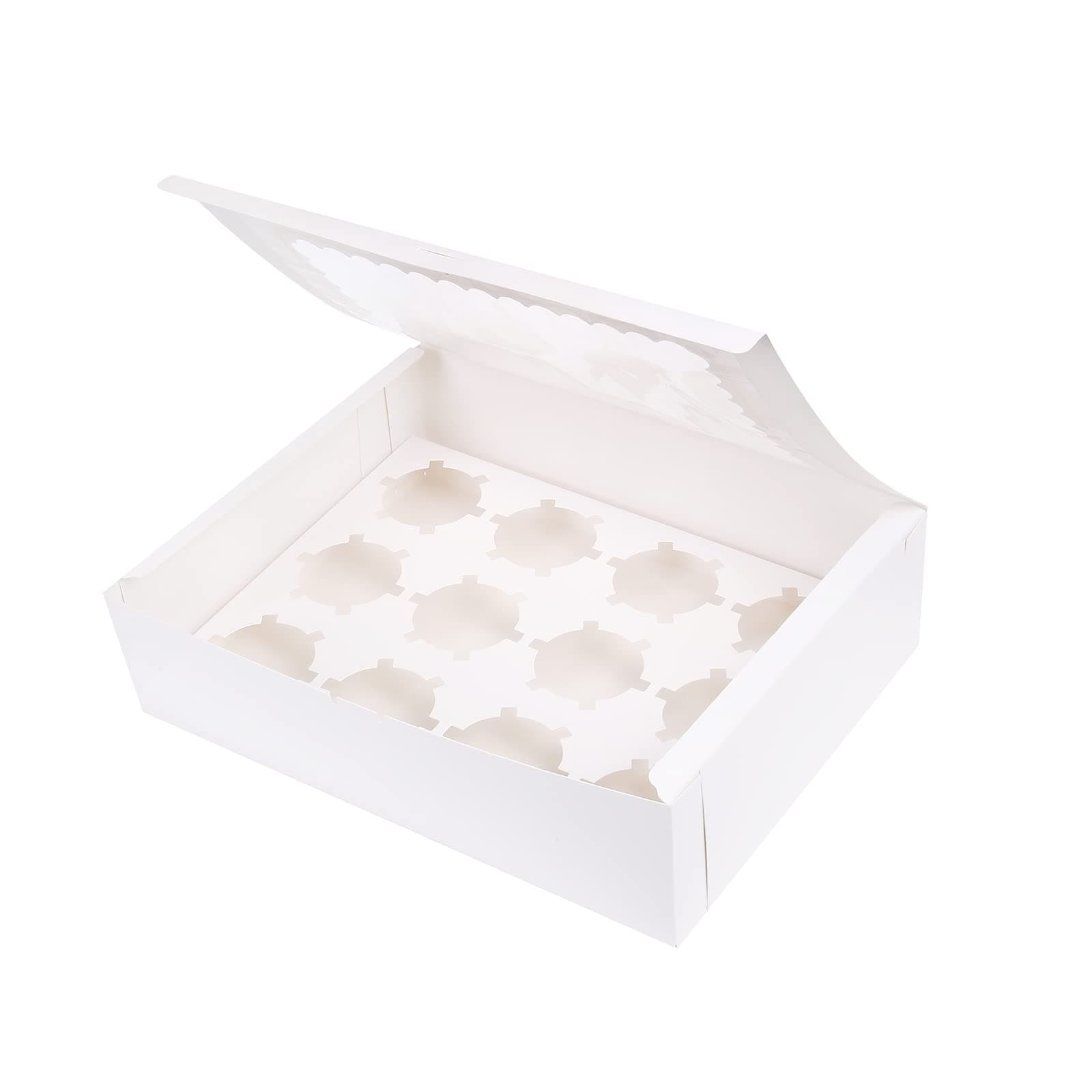 REDDOTGIFT® 12-Pack 12 Cavities Cupcake Box with Inserts Cupcake Containers Bakery Cake Carriers (White)