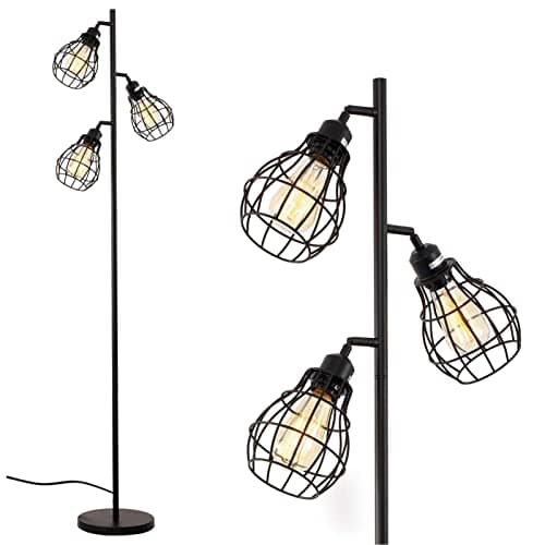 Stepeak Modern Floor Lamp with Angle Adjustable Bulb Holders and Cage Shades, Vintage Tall Lamps Standing Lights with Foot Step Button Switch for Indoor Home Loft Living Room Bedroom Bedside Sofa