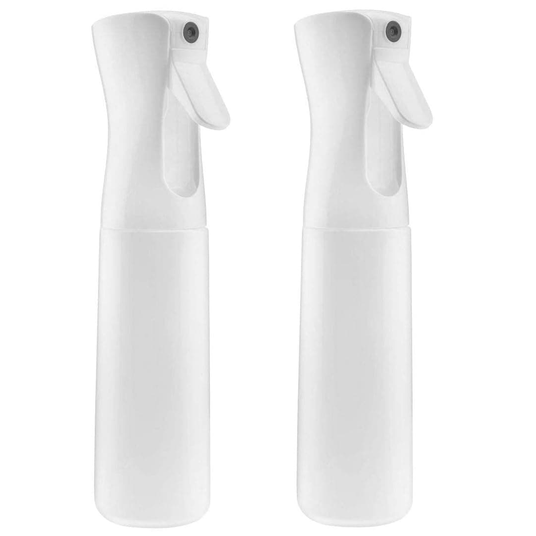 Continuous Mist Spray Bottle 300ml Empty Ultra Fine Plastic Water Mist Sprayer – For Hairstyling, Cleaning, Salons, Plants, Essential Oil Scents & More (2 Pcs White)