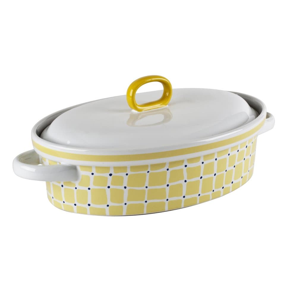 33385 Square & Dots Oval Casserole - Yellow